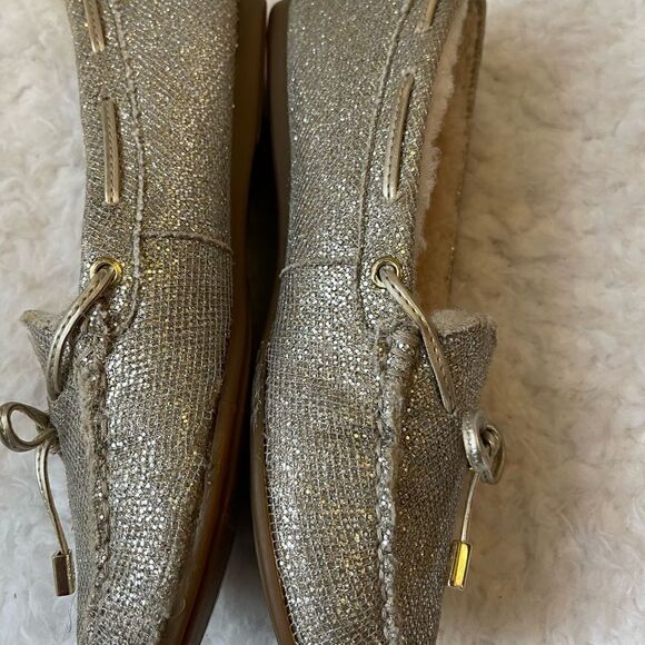 Michael Kors Sutton glitter champagne dyed pieced shearling Moccasins si… - Picture 6 of 12